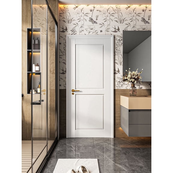 28'' X 80'' 2-Paneled Solid Manufactured Wood Slab French Door for Bedroom Livingrom Without Hardware Kit & Frame