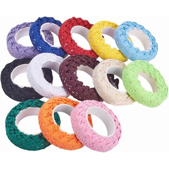 28 Yards 14 Colors Lace Ribbon Self Adhesive Lace Tape 5/8" Cotton Lace Ribbon Lace Trim Scrapbook Tape Card Making Supplies 2yards/Roll Making DIY