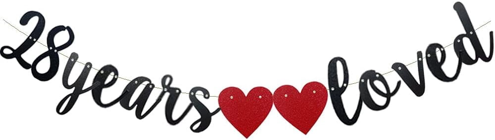 28 Years Loved Banner Black Paper Glitter Party Decorations For 28TH ...