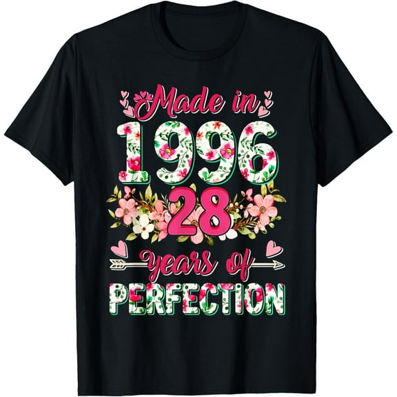 28 Years Old Gifts Women 28th Birthday Girls Made In 1996 T-ShirtMen and women, Black T-shirt, size: Extra large