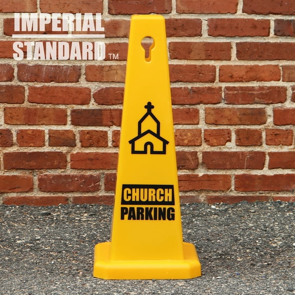 28" Yellow Cones with Church Parking Signs - Parking Cones (4 Pack)