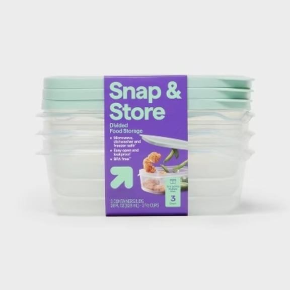 28 fl oz Divided Rectangle Food Storage Containers 3-Pack - Snap & Store Airtight Meal Prep Solution