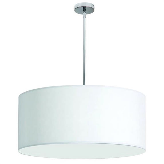 28 in. 1 Light Drum Shade Pendant, White Fabric - Polished Chrome