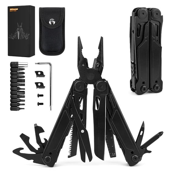 28-in-1 Multitool Pliers, Stainless Steel Multi Tool with Pocket Clip, Self-Locking, Replaceable Wire Cutters, and Precision Screwdriver, Foldable EDC Multi-Tool for Outdoor, Repair, Camping, Hiking