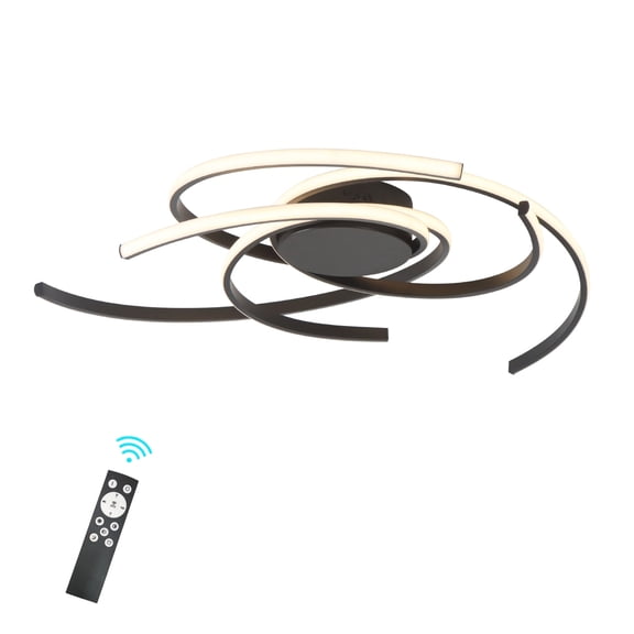 28 in. 3-Light Integrated LED Flush Mount Black Finish Modern Dimming Ceiling Light for Living Room Bedroom Entry