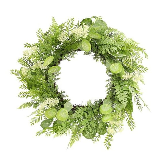 28 in. Artificial Fern Wreath, Green & White