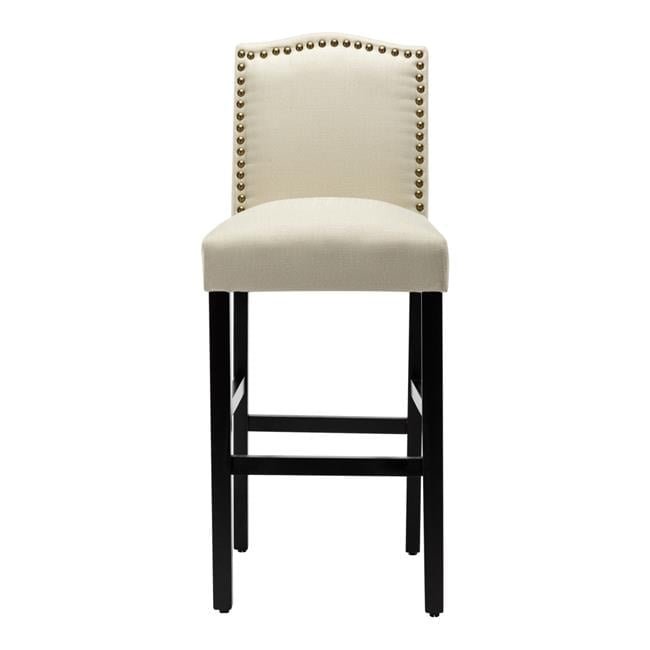 Beige Upholstered Bar Stools with Nailhead Trim, Set of 2