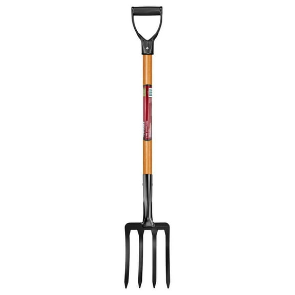 28 in. D-Grip Short Wood Handle 4-Tine Spading Garden Fork