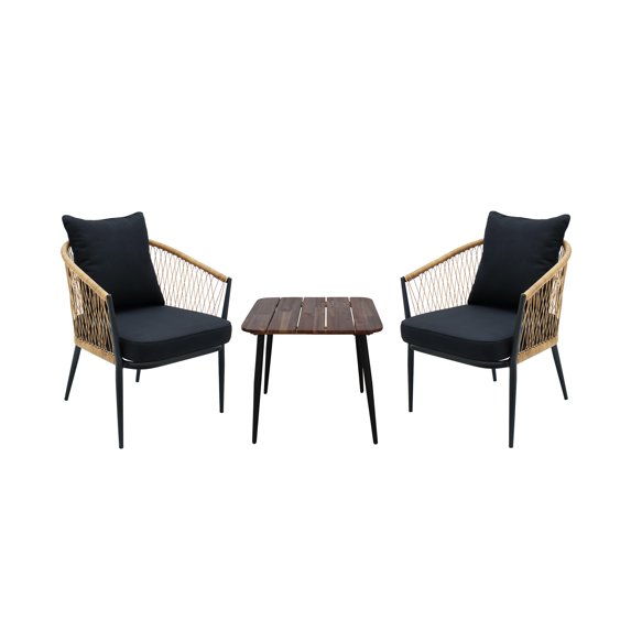 28-in H 3-Piece Outdoor Patio Set with Wooden Table and Armchairs