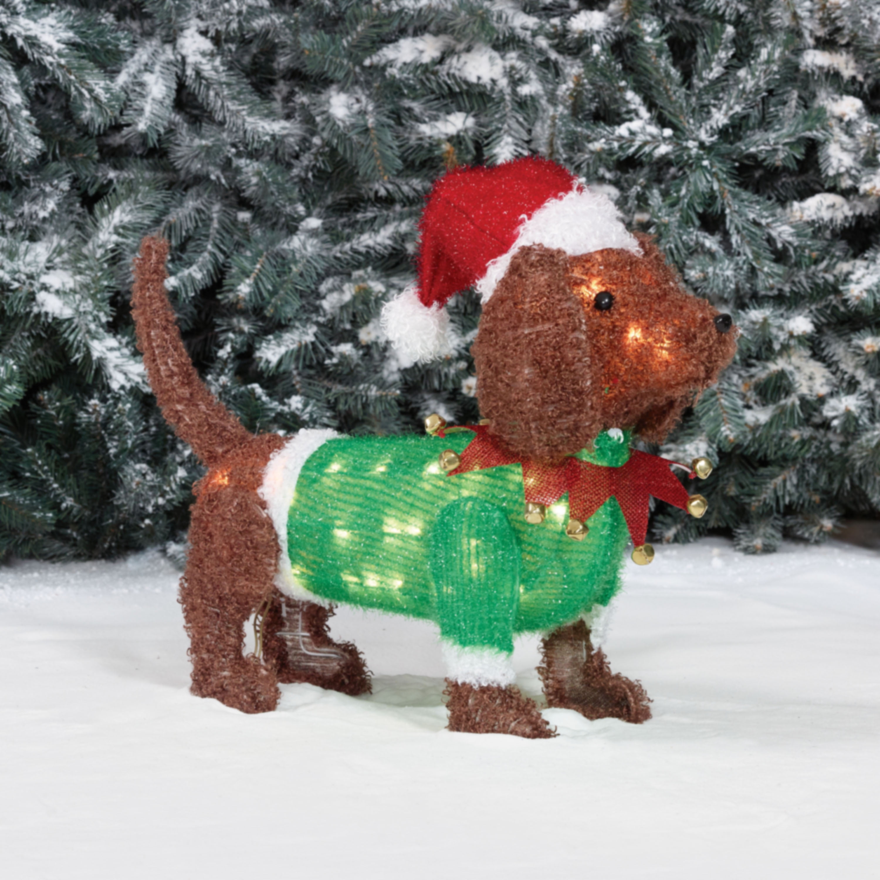 28 in. Holiday Time Lightup Fluffy Dachshund