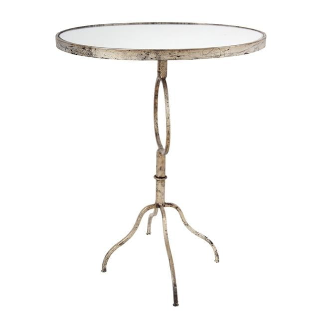 Elysian 28" Round Mirrored Top Accent Table with Rustic Gold Metal Base