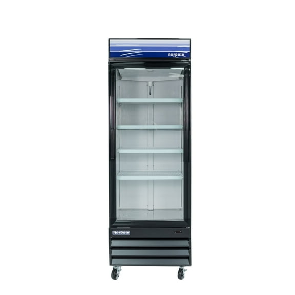 Norpole 28 in. W 23 cu. ft. Single Swing Glass Door Refrigerator in Black in Black