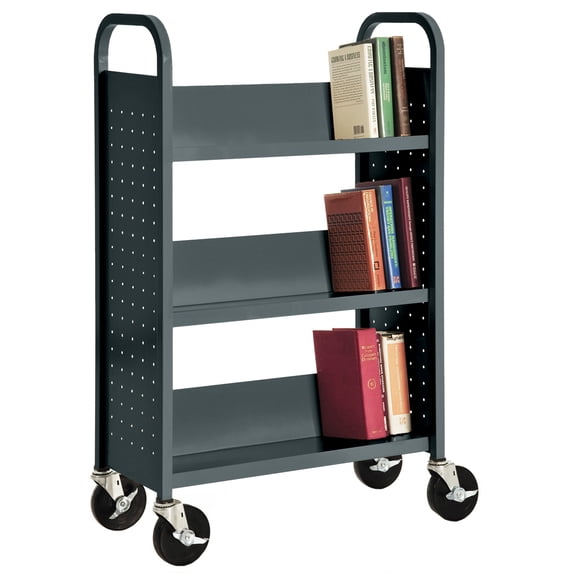 28 in. W x 14 in. D x 46 in. H Single Sided 3 Sloped Shelf Welded Bookcase in Charcoal