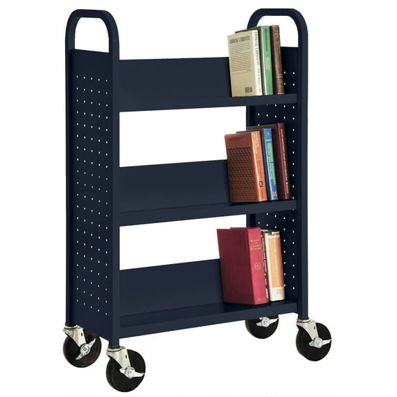 28 in. W x 14 in. D x 46 in. H Single Sided 3 Sloped Shelf Welded Bookcase in Navy