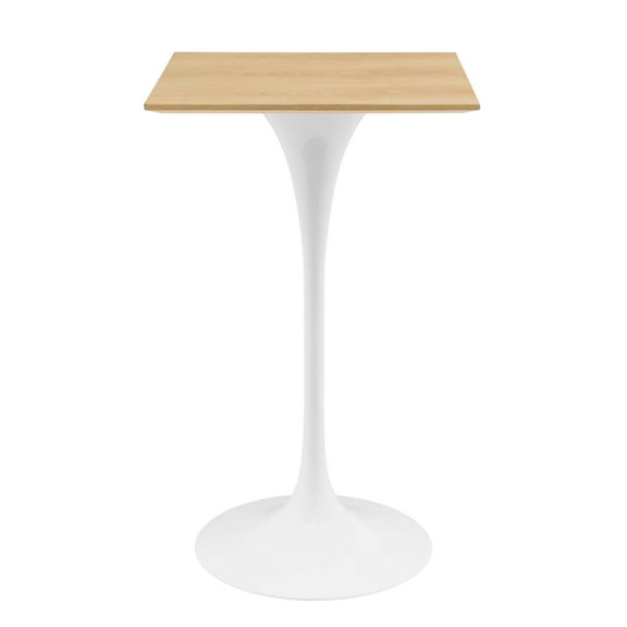 28 inch Bar Table, Square, Natural Brown White, Wood, Metal Steel, Modern Contemporary Mid-Century, Bar Kitchen Pub Cafe Bistro Hotel Restaurant Hospitality
