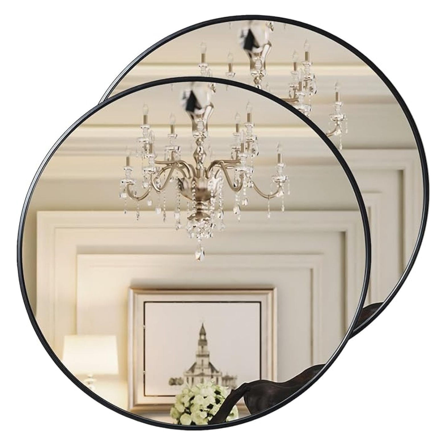 28 inch Black Round Mirror, Wall-Mounted Circle Mirror for Bathroom ...