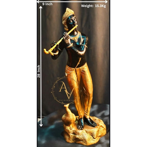 28 inch Brass Krishna Idol, Krishna Idol for home, Krishna statue playing Flute, Large size Brass Krishna Idol,Krishna Bhagwan Temple, Gift