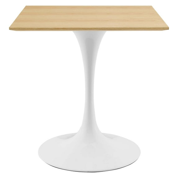 28 inch Dining Table, Square, Natural Brown White, Wood, Metal Steel, Modern Contemporary Mid-Century, Kitchen Room Cafe Bistro Restaurant Hospitality