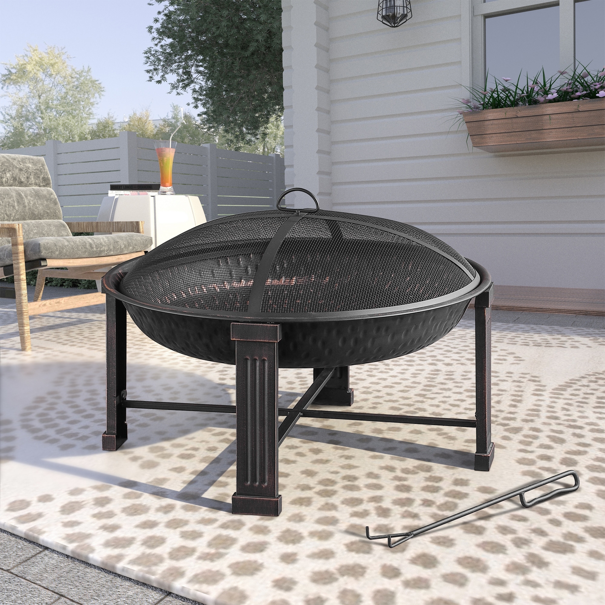 28inch Elevated Round Black Steel Fire Pit