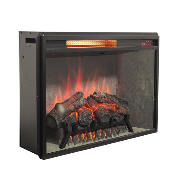 28 inch Infrared Electric Fireplace Insert with Touch Panel, Realistic 3D Flame Effects, Adjustable Brightness and Speed, Antique Black, Tempered Glass Fireplace Heater for Home Decor