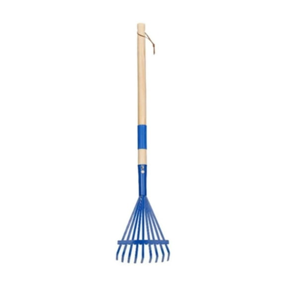 28-inch Lightweight Garden Leaf Rake, Durable Metal Yard Rake with Wooden Handle & 9 Metal Tines for Leaves, Yard Leaf Rake for Collecting Leaves, Grass Clippings, Garbage, 1Pc(Blue,27x5.3")