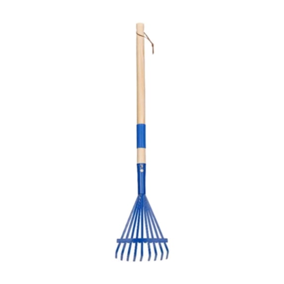 28-inch Lightweight Garden Leaf Rake, Durable Metal Yard Rake with Wooden Handle & 9 Metal Tines for Leaves, Yard Leaf Rake for Collecting Leaves, Grass Clippings, Garbage, 1Pc(Blue,27x5.3")