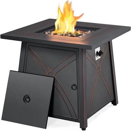 28 inch Outdoor Gas Fire Pit Table 50,000 BTU Propane Fire Pit with Lid and Lava Rocks, Multifunctional 2 in 1 Gas Firepit for Patio/Backyard/Deck/Party, CSA Certification, Copper