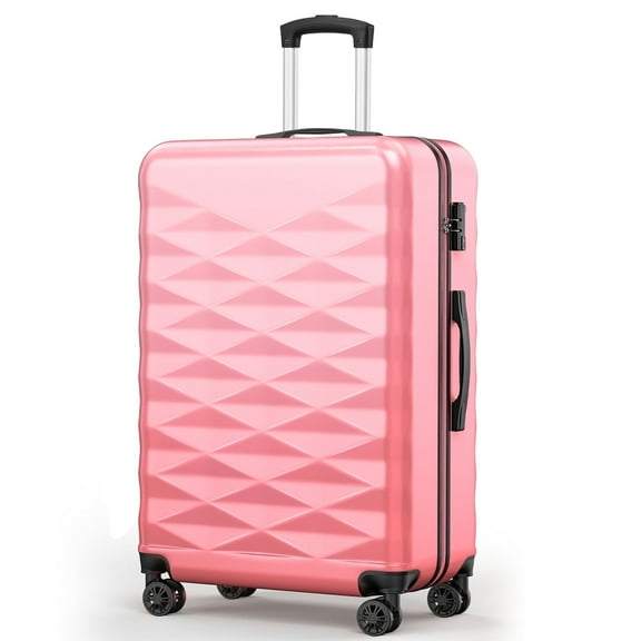 28-inch PC + ABS Large Checked Suitcase with Spinner Wheels and TSA Lock for Travel Trips Business, Pink