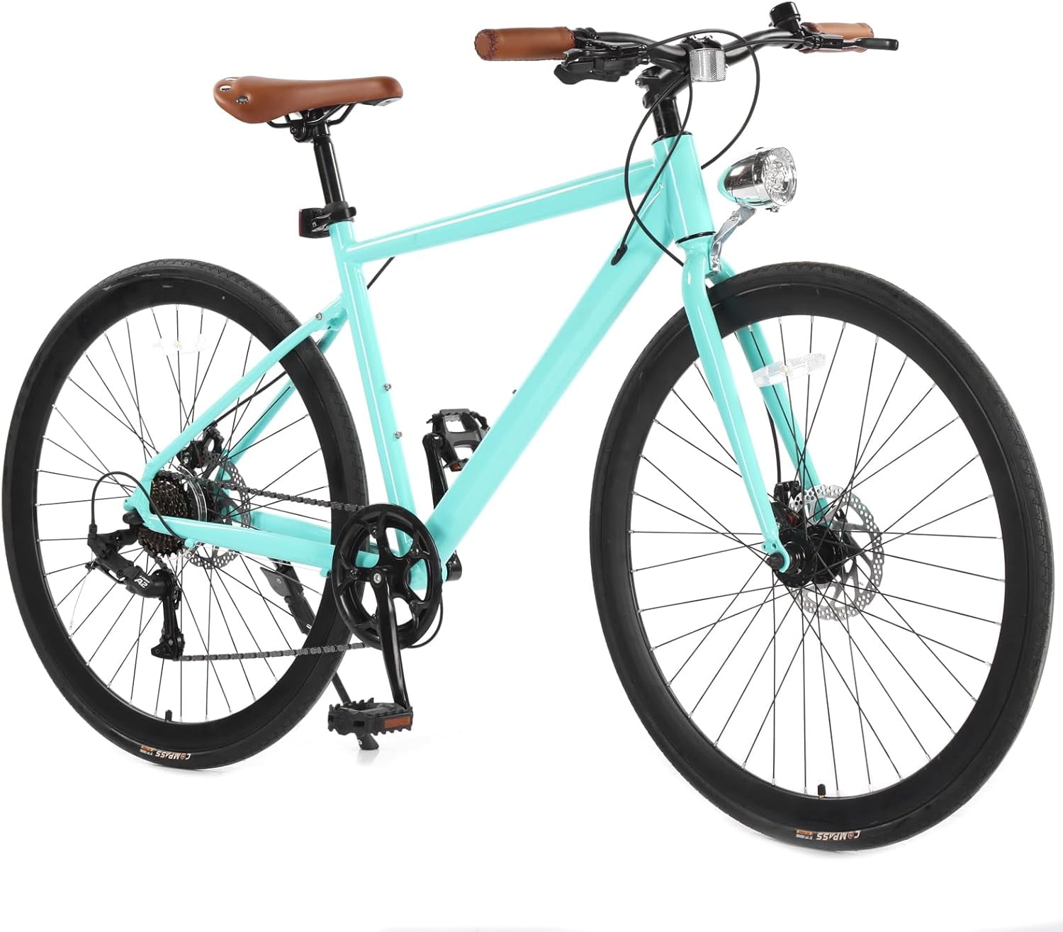28 inch Road Hybrid Bike, Mens Bike with Lightweight Aluminum Frame, 700C Hybrid Bicycle 7 Speed, Bicycles for Men Women Adults, Commuter Bikes, City Bikes, Vintage Bike, Milk Green