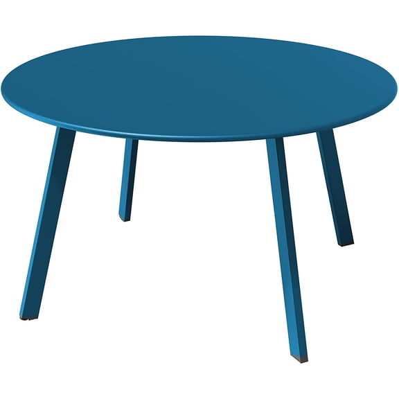 28-inch Round Steel Coffee Table, Outdoor Patio Side Table, Great for Backyard Patio Deck, Peacock Blue