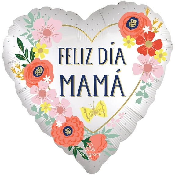 28 inch Satin Feliz Dia Mama Blooms Anagram Foil Mylar Balloon - Party Supplies Decorations