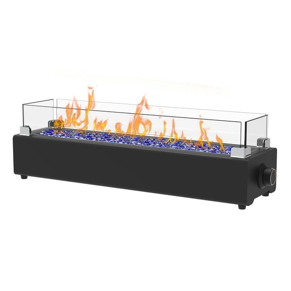 28-inch Table Top Propane Fire Pit  40 000 Btu Tabletop Firepit For Patio Outdoor Portable Rectangular Bowl W/wind Glass Shield Rocks - Black