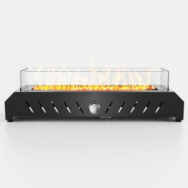 28-inch Tabletop Fire Pit Propane Outdoor, 40,000 BTU Table Top Firepit Propane for Patio, Outdoor Portable Fireplace for Patio Rectangular Fire Pit with Wind Guard Lava Rocks - Black
