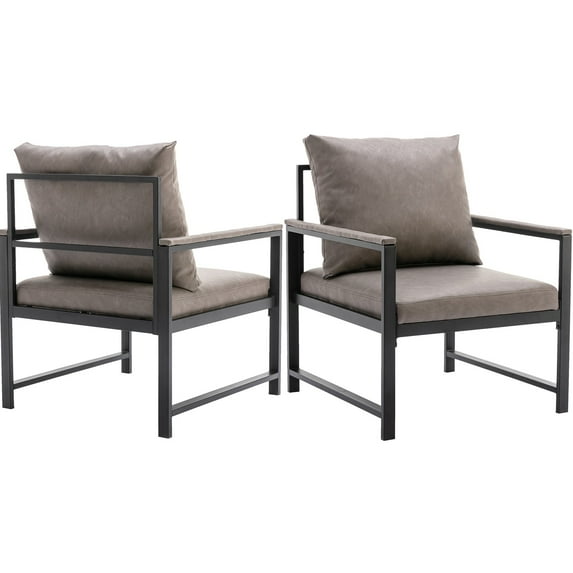 28 inch Widened Size PU Leather Accent Chair For Living Room Waiting Room, Mid Century Modern Accent Chair, Club Chair, Reception Chairs (Set of 2, Gray)