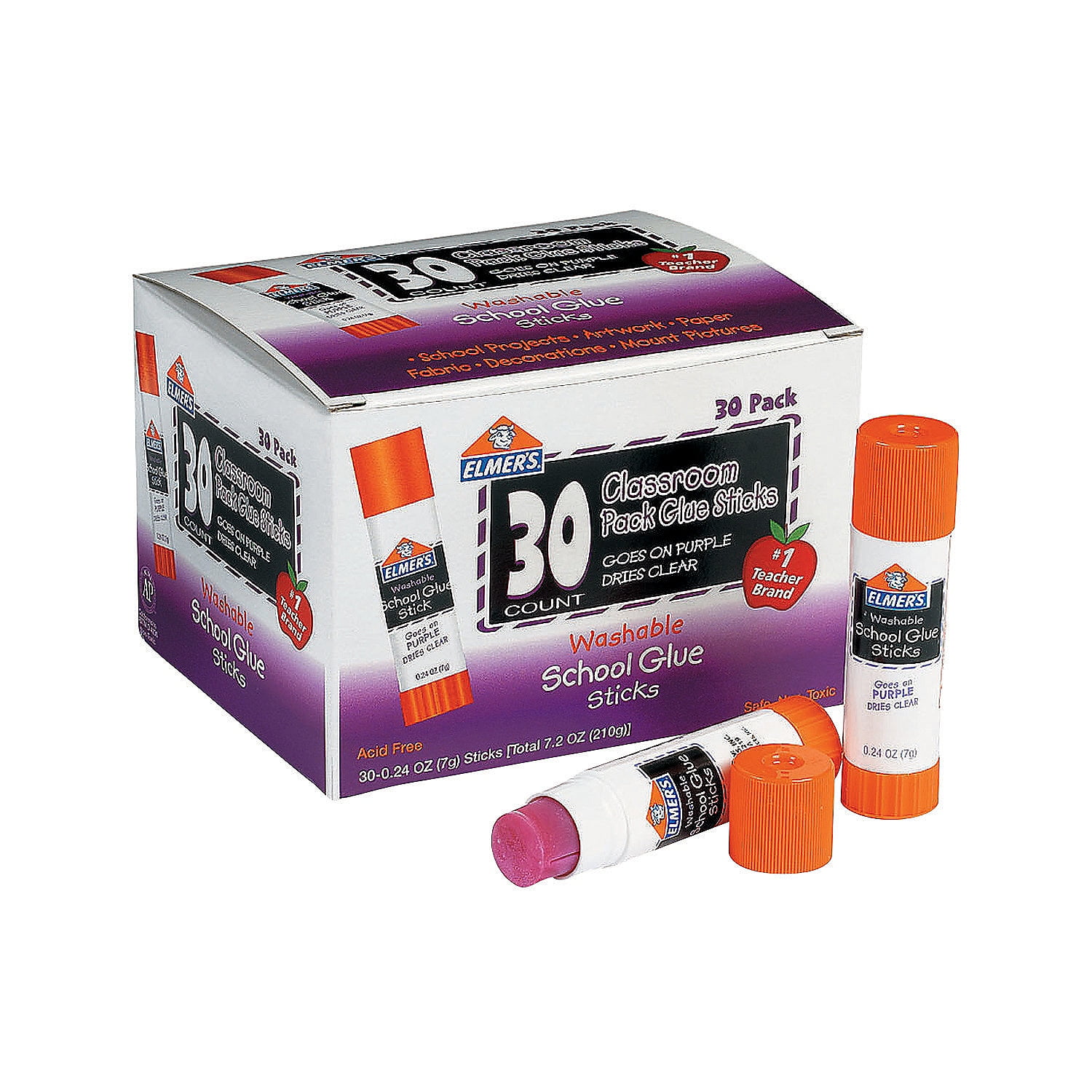 .28 oz Elmer's Purple Washable Glue Sticks Classroom Pack - 30 Pack, Basic Supplies, Party Supplies, 30 Pieces