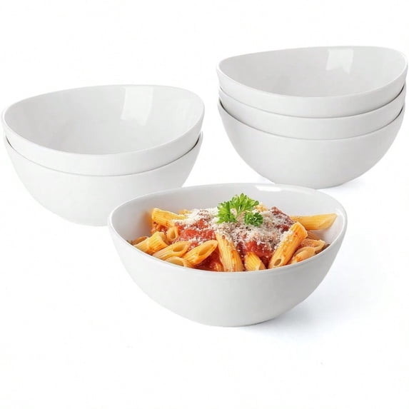 28 oz Large White Porcelain Bowls Set of 6 Salad Pasta Soup Serving Bowls Big Ceramic Dinner Bowls