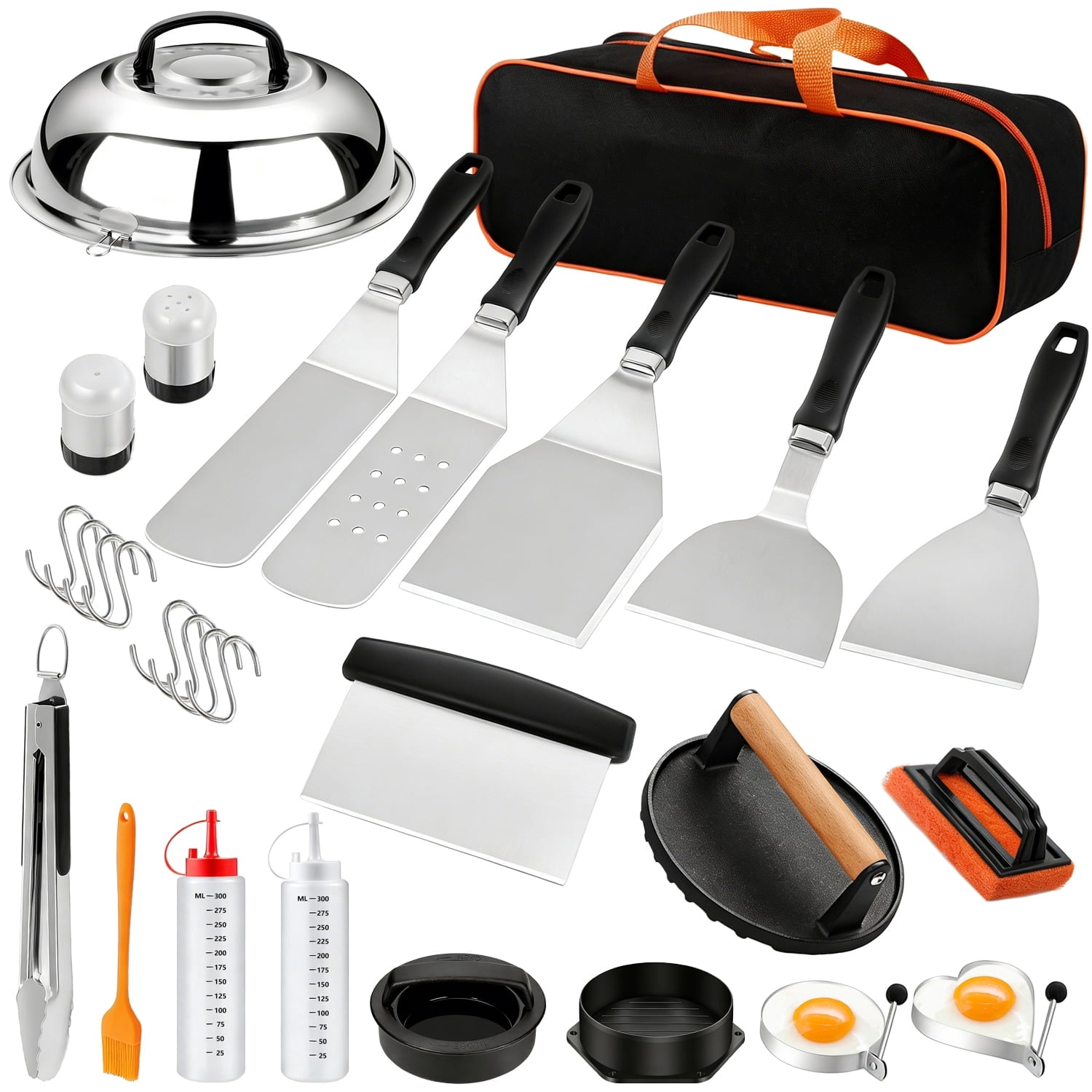 28 pcs Griddle Accessories Kit, Flat Top Grill Tools for Blackstone and Camp Chef, Enlarged Grill Spatula Set with Basting Cover, Scraper, Burger Press Patty Maker for Outdoor Barbecue