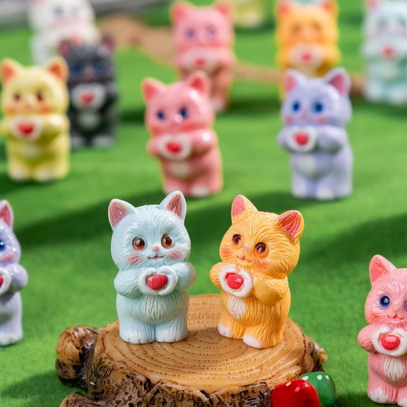 28 pcs Mini Resin Colorful Cats Variety Tiny Animals Figures Miniature Little Small Cat Figurines Bulk for Micro Fairy Garden Landscape Accessories Hide Crafts Decor