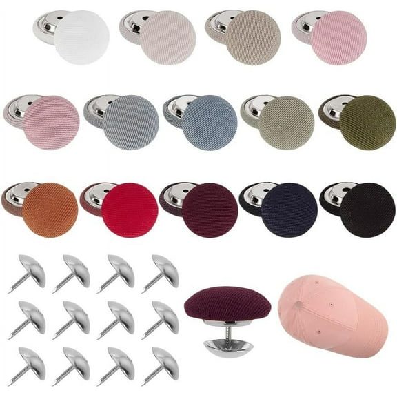 28 sets 14 colors Cloth Covered Alloy Buttons Mushroom Shape Baseball Cap Button Top Replacement Mixed Color 10.8~17.3x7.5~10.5mm 2 sets/color