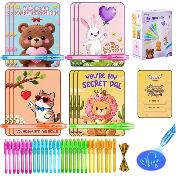 VZQI 28 Sets Valentine's Day Cards with Invisible Ink Pens, Classroom Exchange Gifts