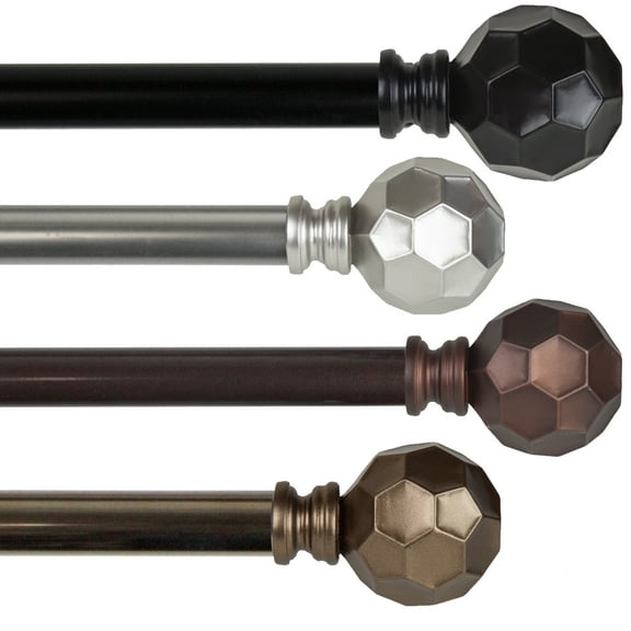 28" to 48" Adjustable 3/4" Dia Single Curtain Rod in Black with Ludmila Finials,(4890-282)