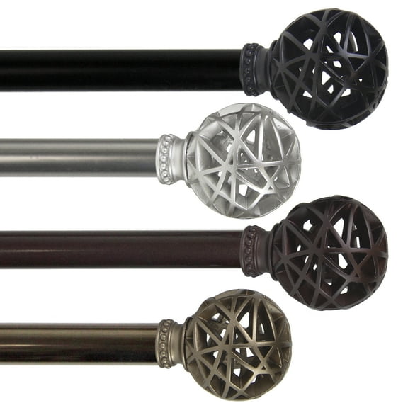28" to 48" Adjustable 3/4" Dia Single Curtain Rod in Black with Matthias Finials,(4888-282)