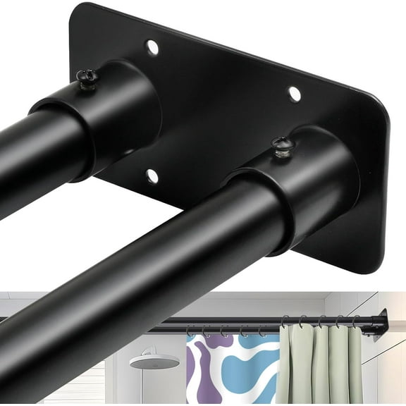 28 to 75 Inches Double Shower Curtain Rod Adjustable Double Shower Curtain Rods for Bathroom (28 to 75'', Black)