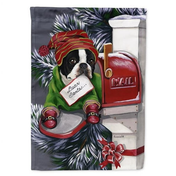 28 x 0.01 x 40 in. Boston Terrier Letter to Santa Christmas Canvas House Flag