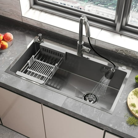 28" x 18" Modern Silver Single Bowl Undermount Sink Easy to Clean Stainless Steel Kitchen Essential Accessories Included