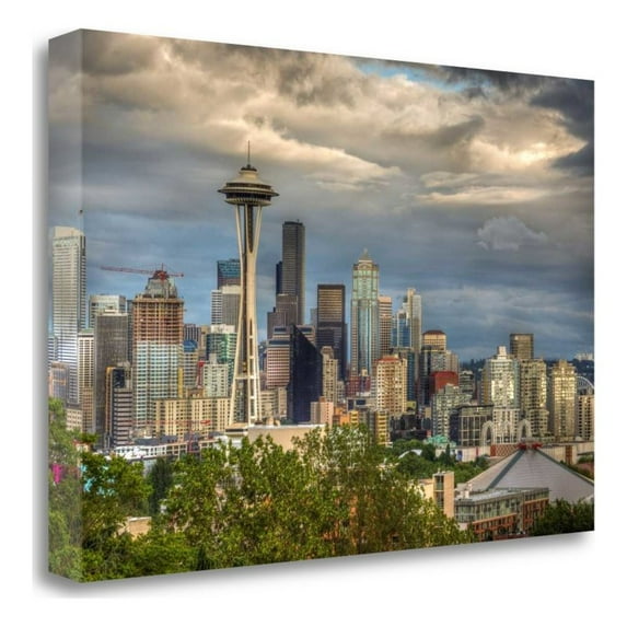 28" x 19" Seattle by Larry J. Taite - Print On Canvas Fabric Multi-Color