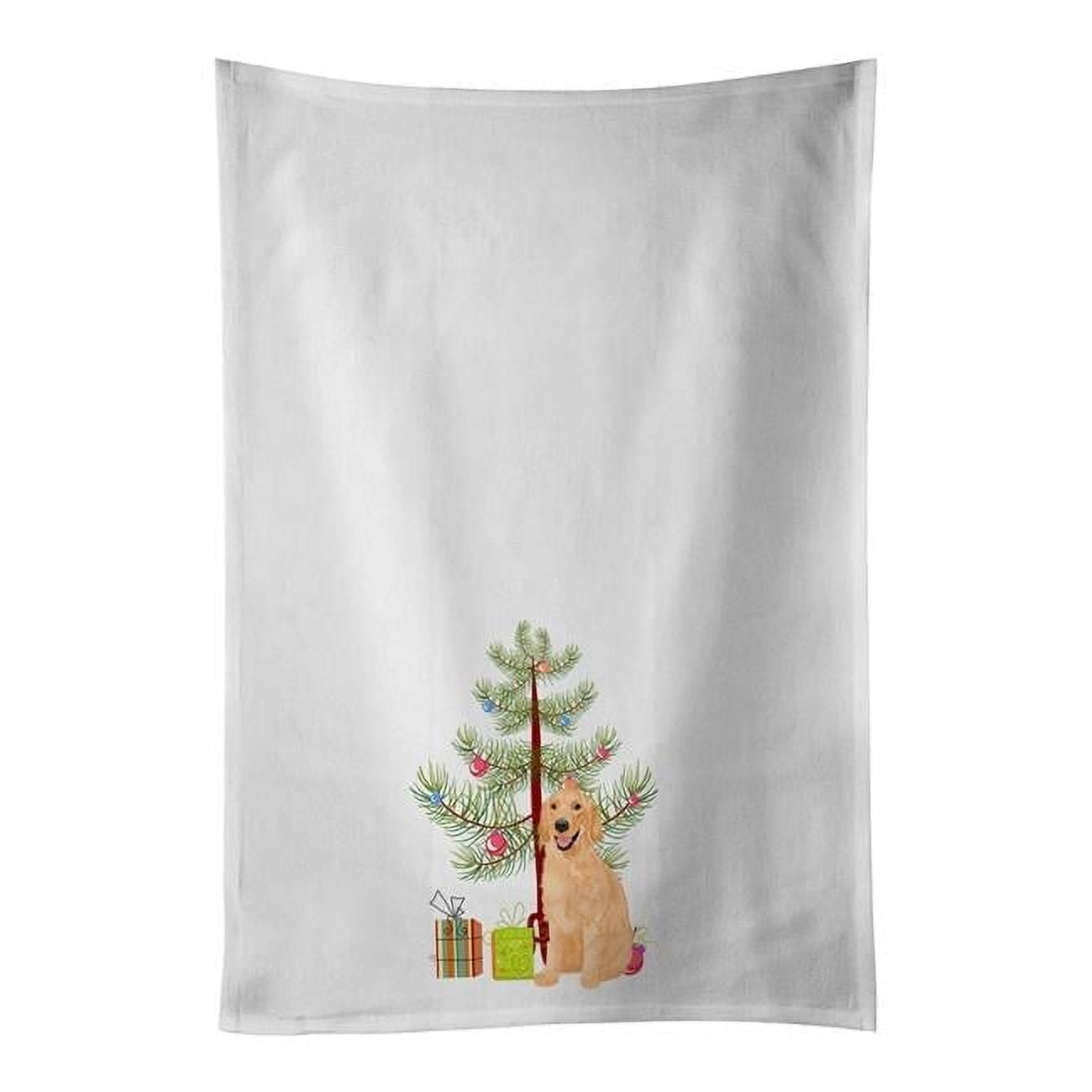 28 x 19 in. Unisex Golden Retriever Gold No.1 Christmas White Dish Towels Kitchen Towel - Set of 2