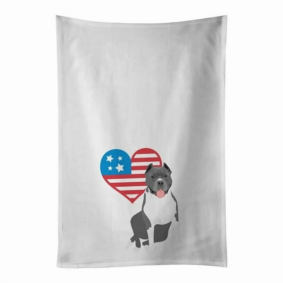 28 x 19 in. Unisex Pit Bull Blue No.7 Patriotic White Dish Towels Kitchen Towel - Set of 2