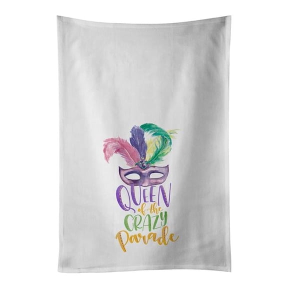 28 x 19 in. Unisex Queen of the Crazy Parade Mardi Gras White Dish Towels Kitchen Towel - Set of 2