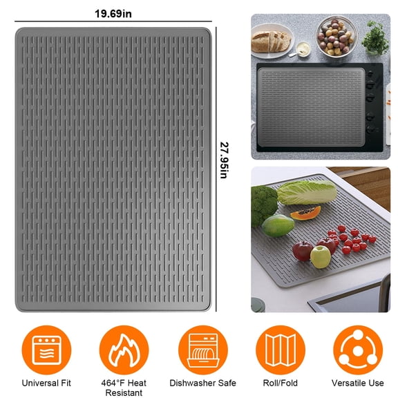 28" x 20" Stove Top Cover for Electric Stove Teqhome Silicone Stove Mat for Glass Top Stove 464Heat Resistant Range Covers for Electric Stove Grey